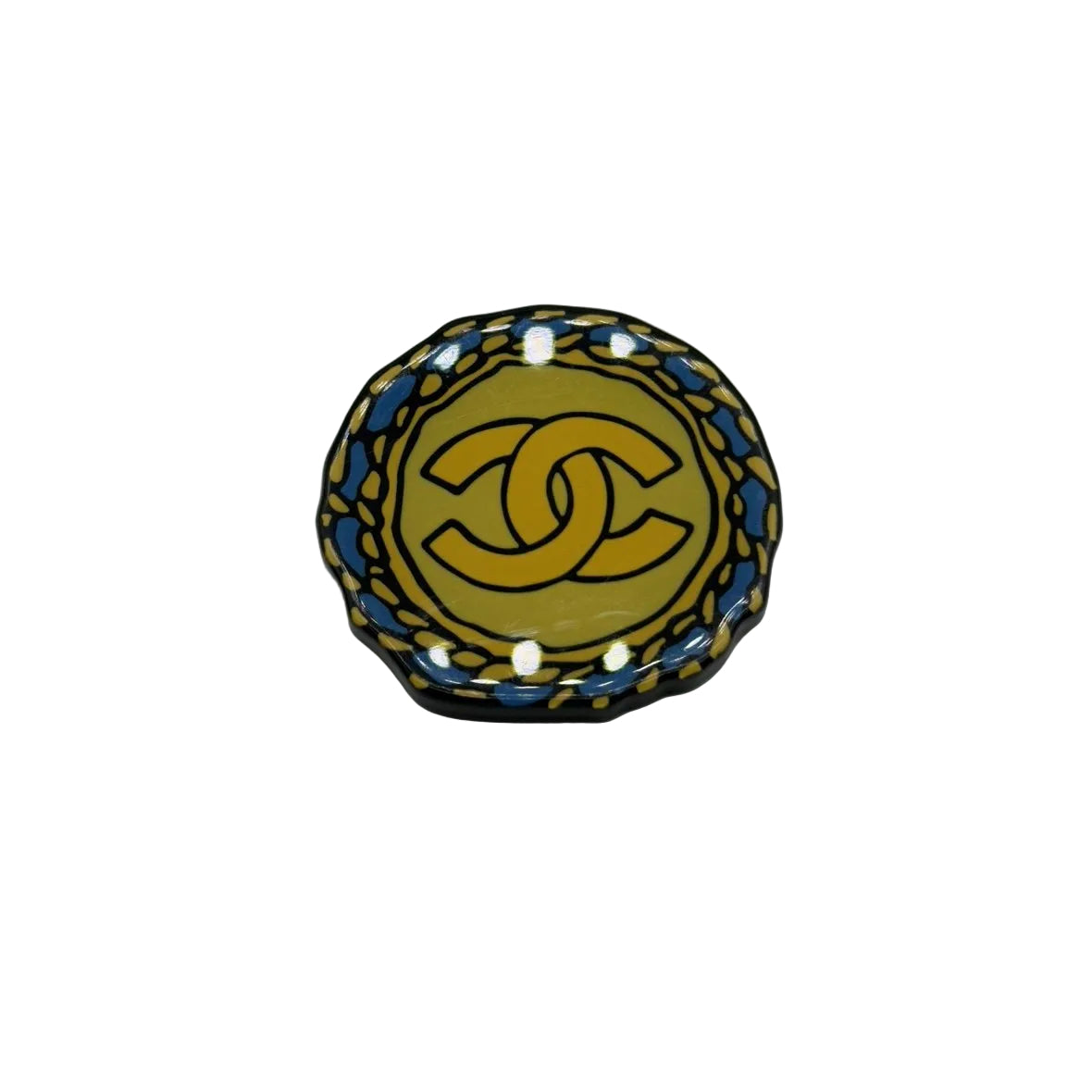 Chanel CC Logo Yellow Blue Enamel Gold-Tone Round Brooch – LUX&MO
