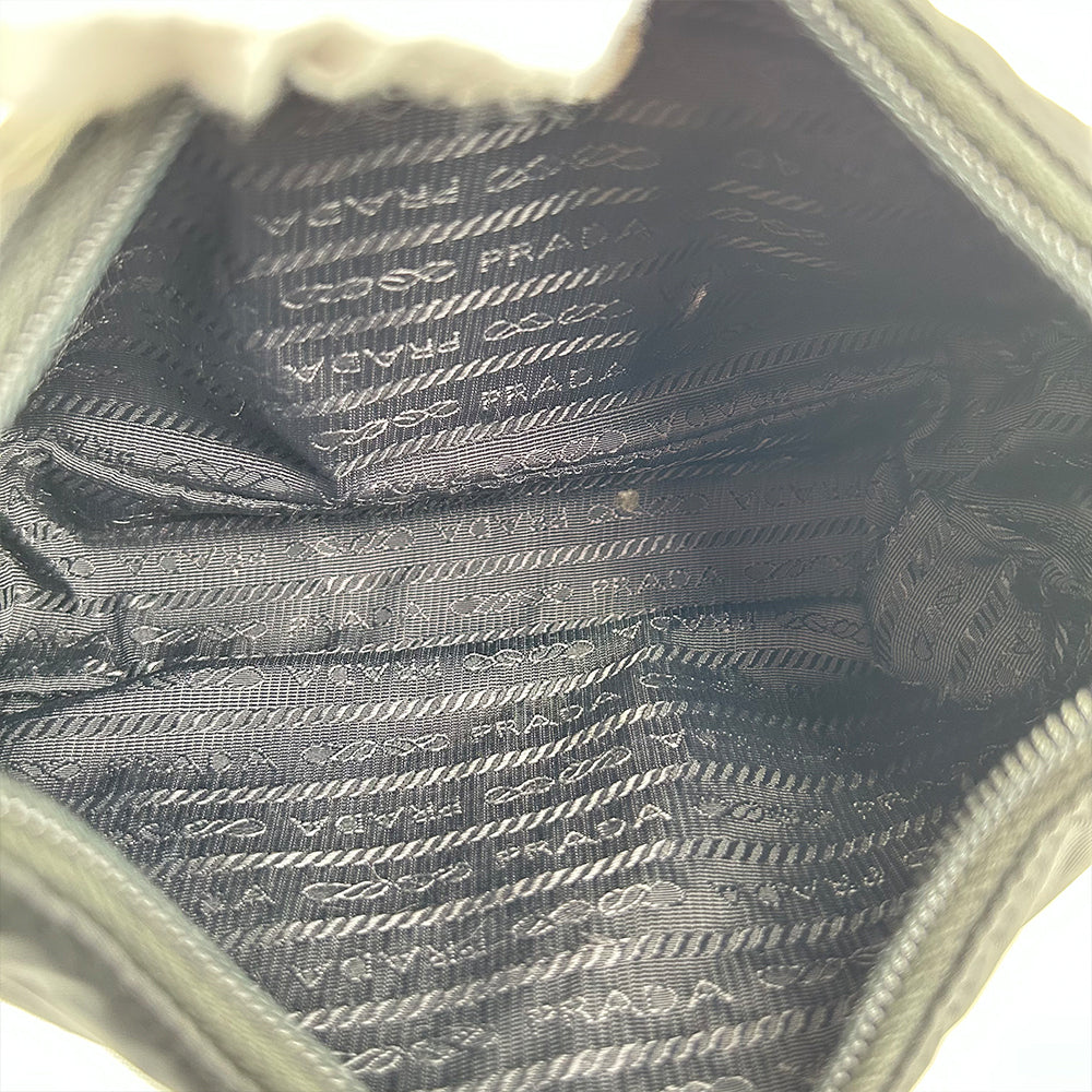 Prada Nylon Hobo Shoulder Bag Black Silver Triangle Logo Top Handle Bag