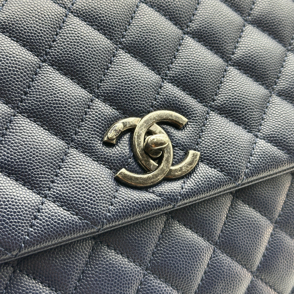 Chanel Quilted Caviar Leather Navy Top Handle Flap Bag