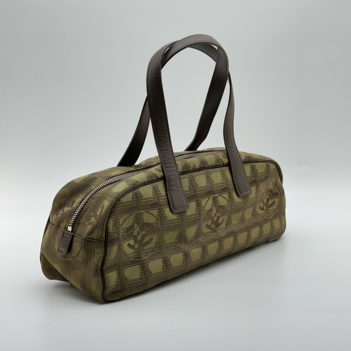 Chanel New Travel Line CC Jacquard Brown Bowling Bag