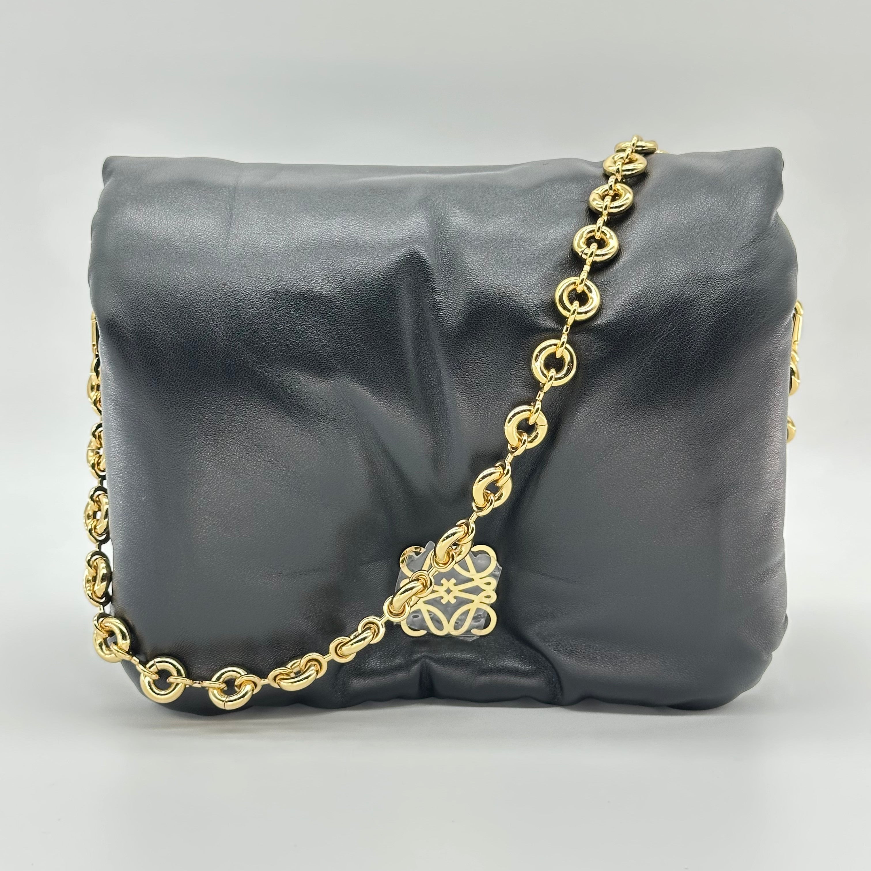Loewe Anagram puffer Leather Chain Shoulder Bag Black