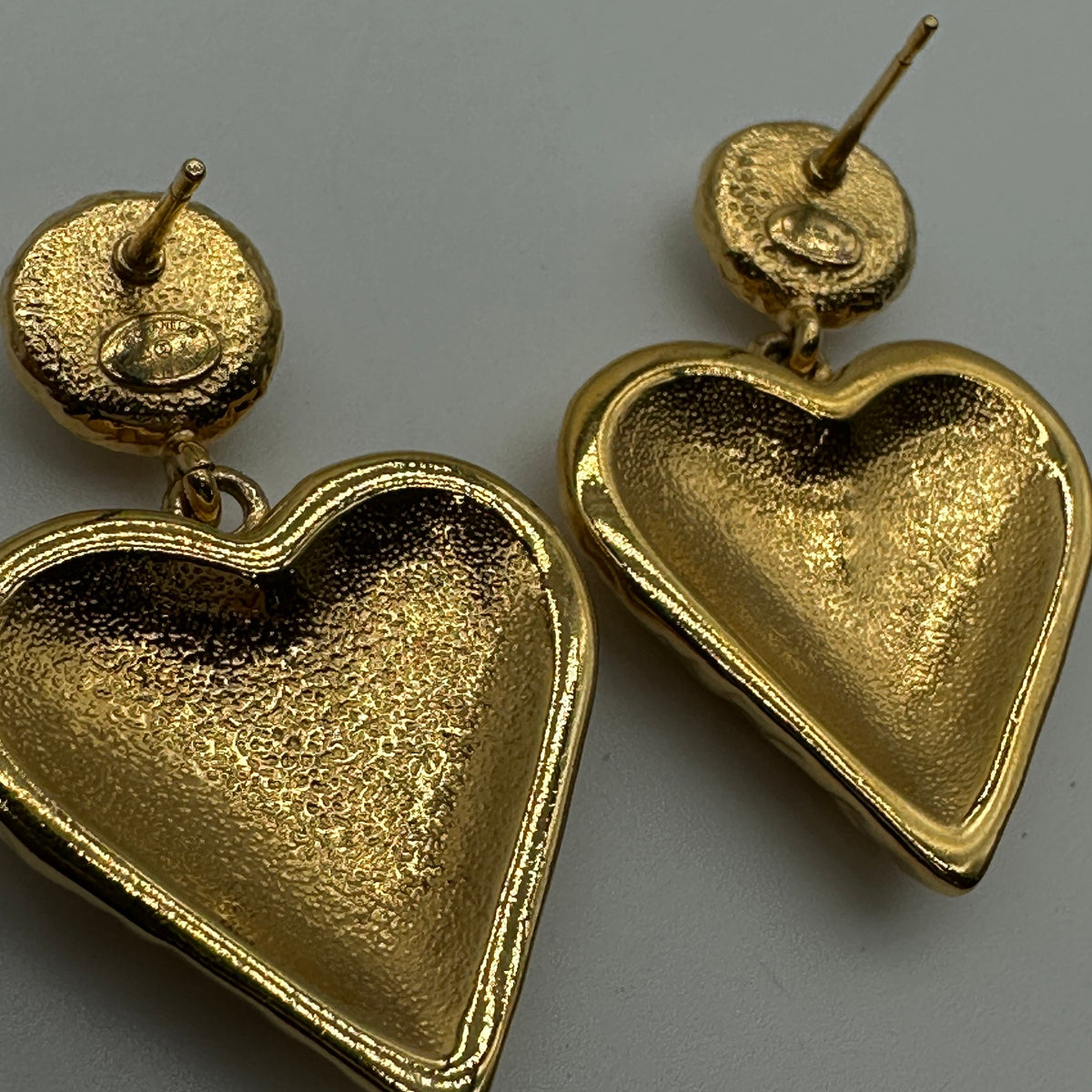 Chanel Gold-Tone Black Enamel CC Logo Faux Pearl Heart Drop Earrings