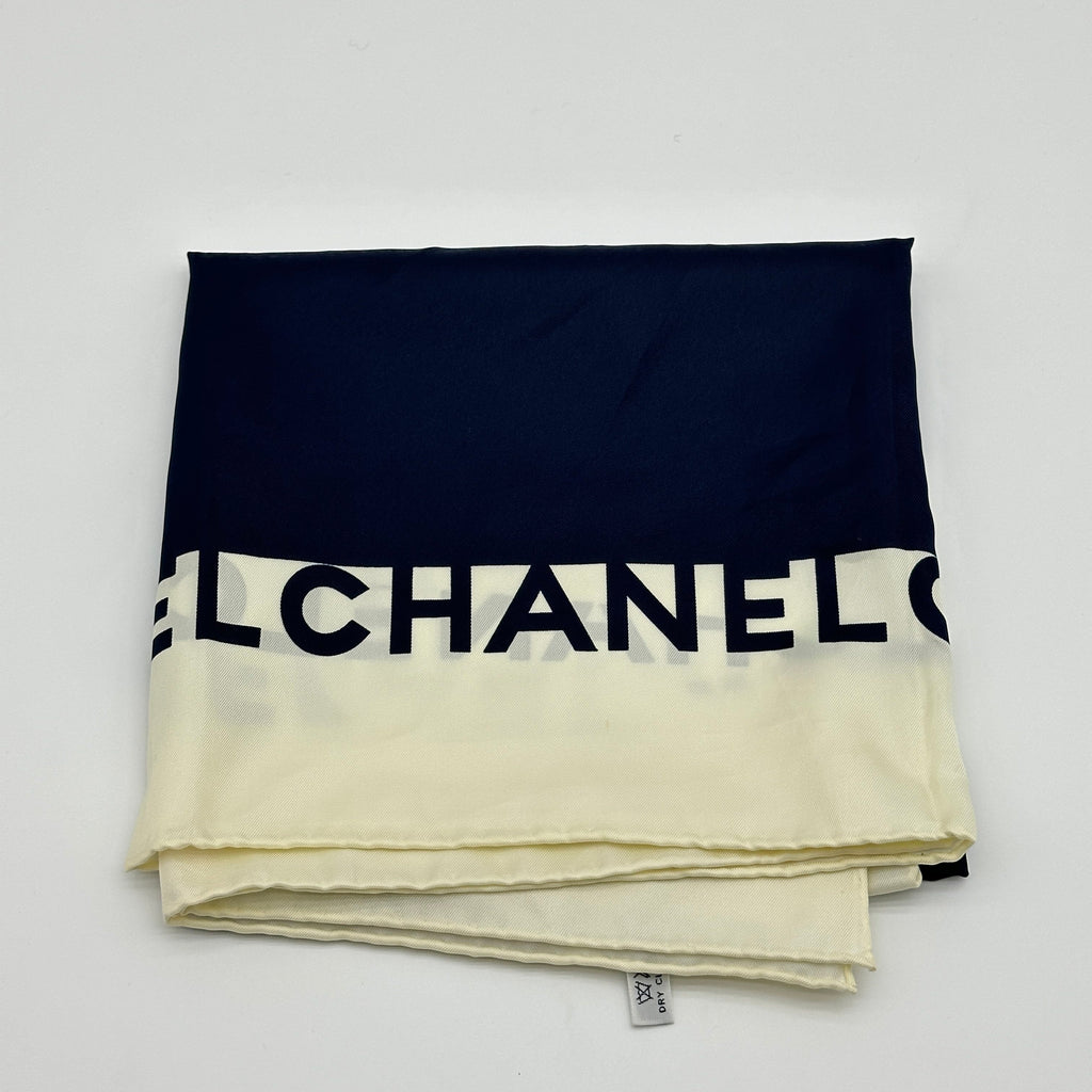 Chanel Jewelry Print Silk Navy Ivory Scarf