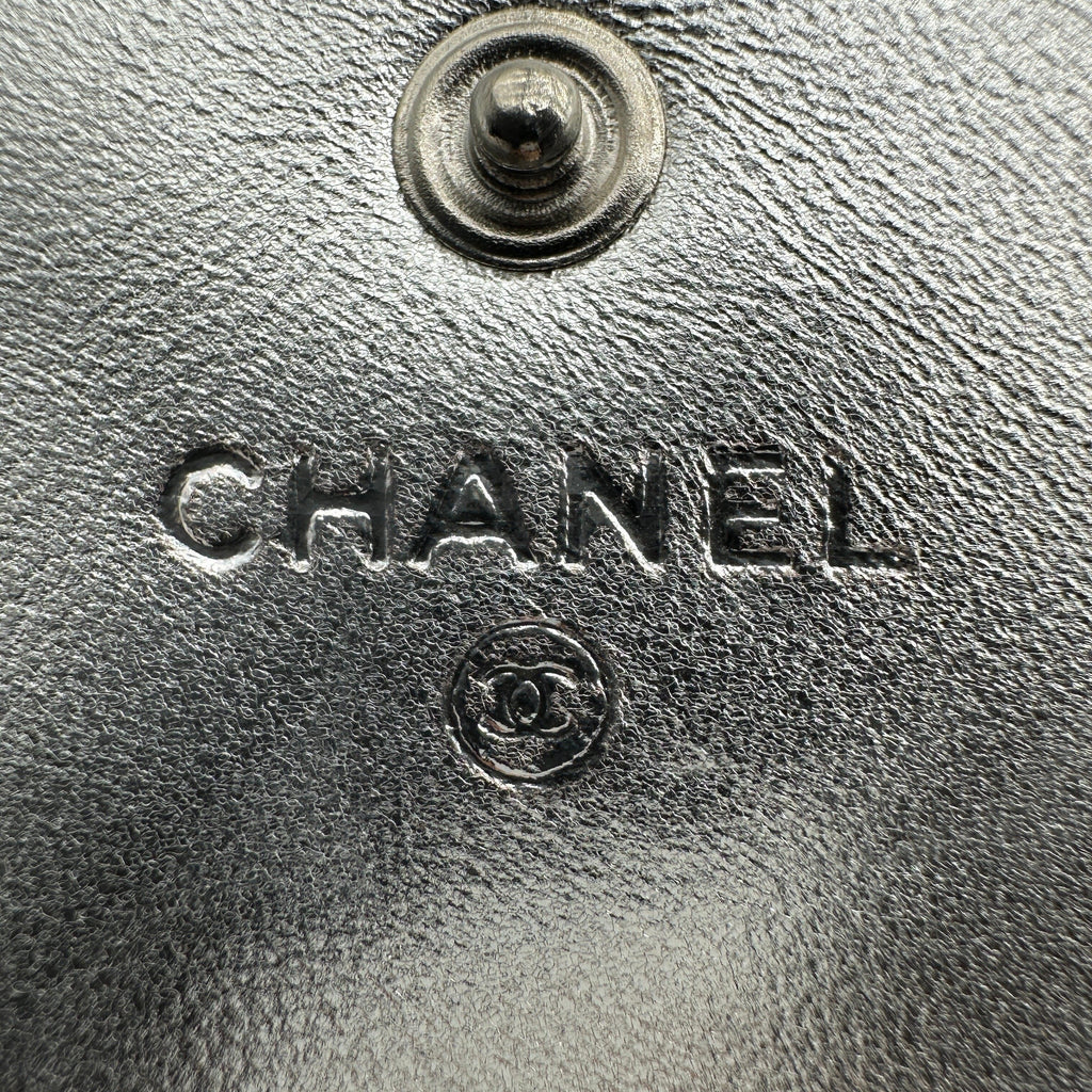 Chanel Icon Line Embossed Leather Metallic Silver Trifold Wallet