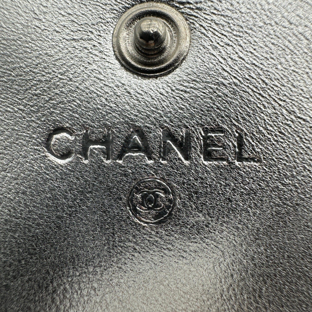 Chanel Icon Line Embossed Leather Metallic Silver Trifold Wallet
