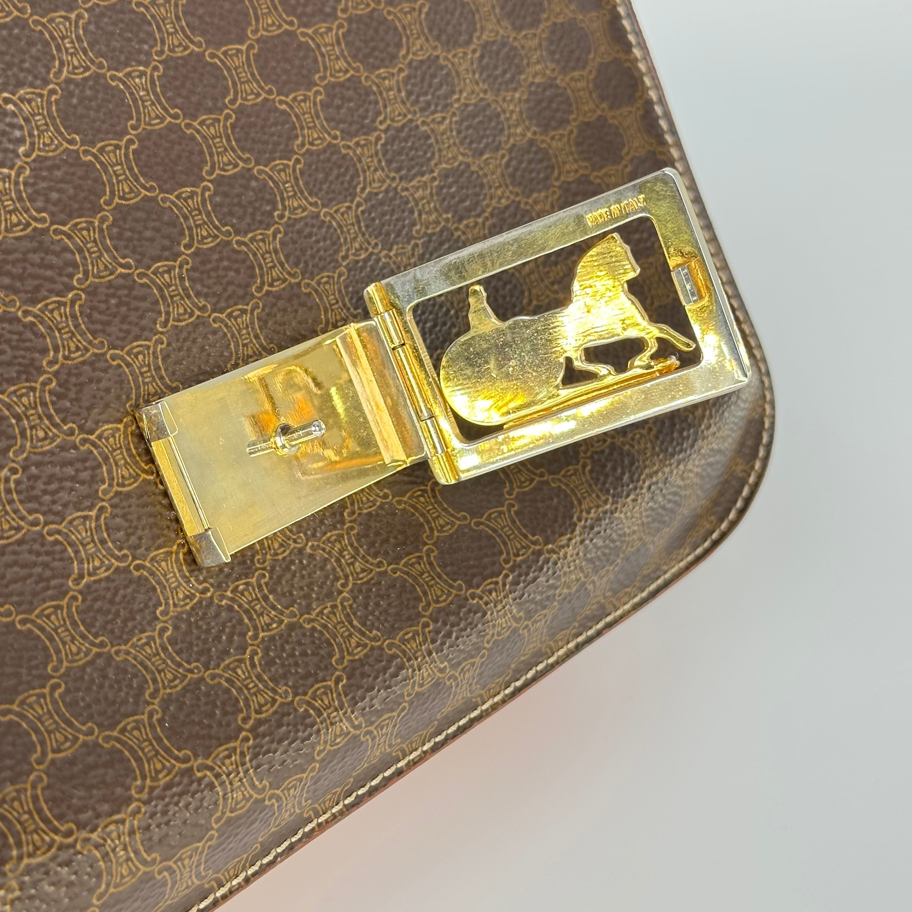 Celine Macadam Blason Triomphe Logo Horse Carriage Hardware Leather Shoulder Bag Pochette Sacoche