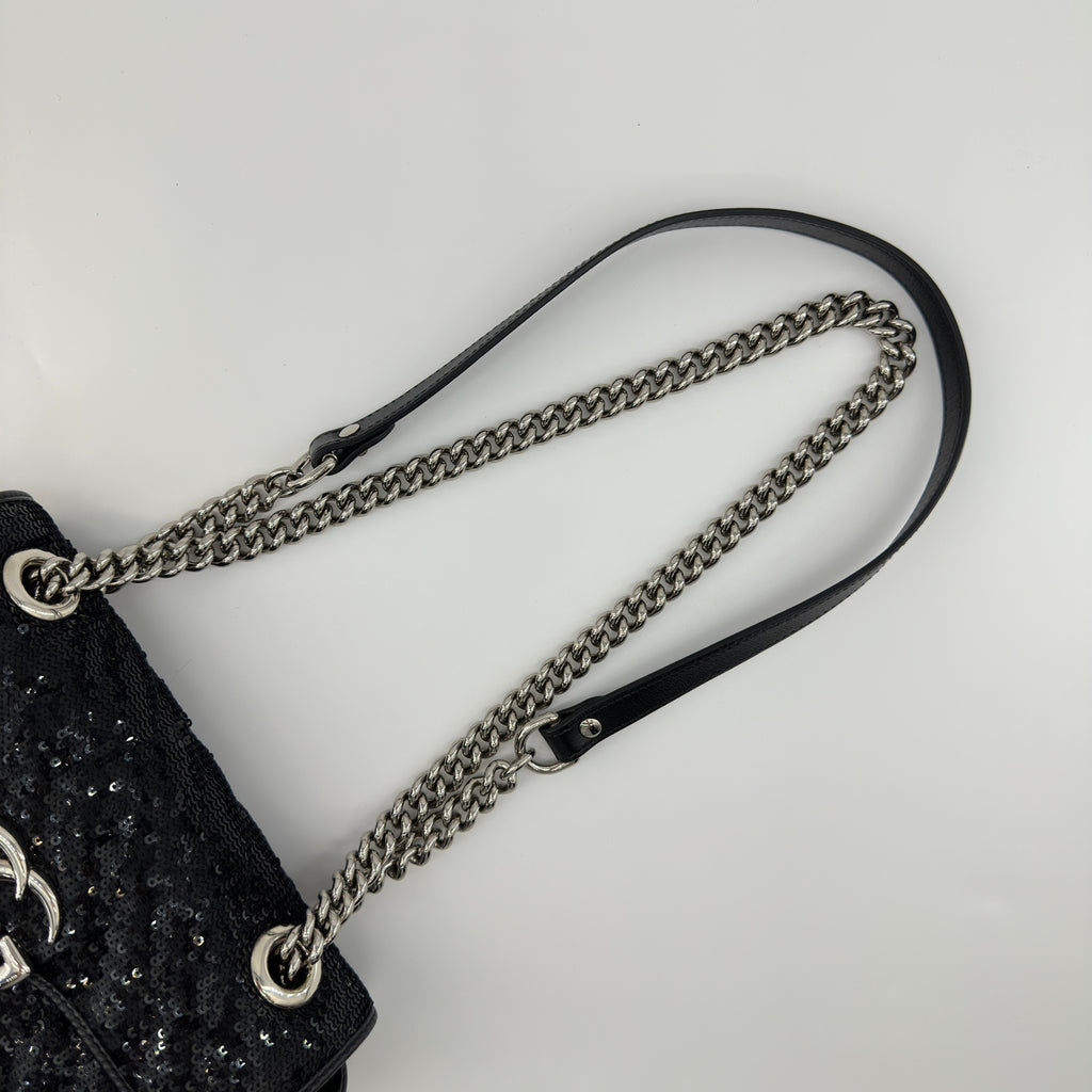 Gucci GG Marmont Sequins x leather Chain Shoulder Bag Black