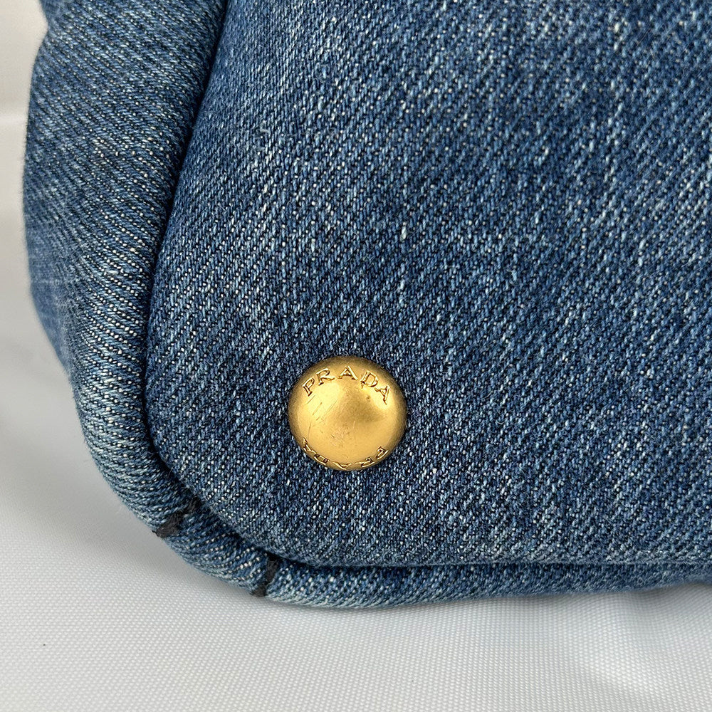 Prada Classic Denim Beach Tote Bag Large Capacity Handbag