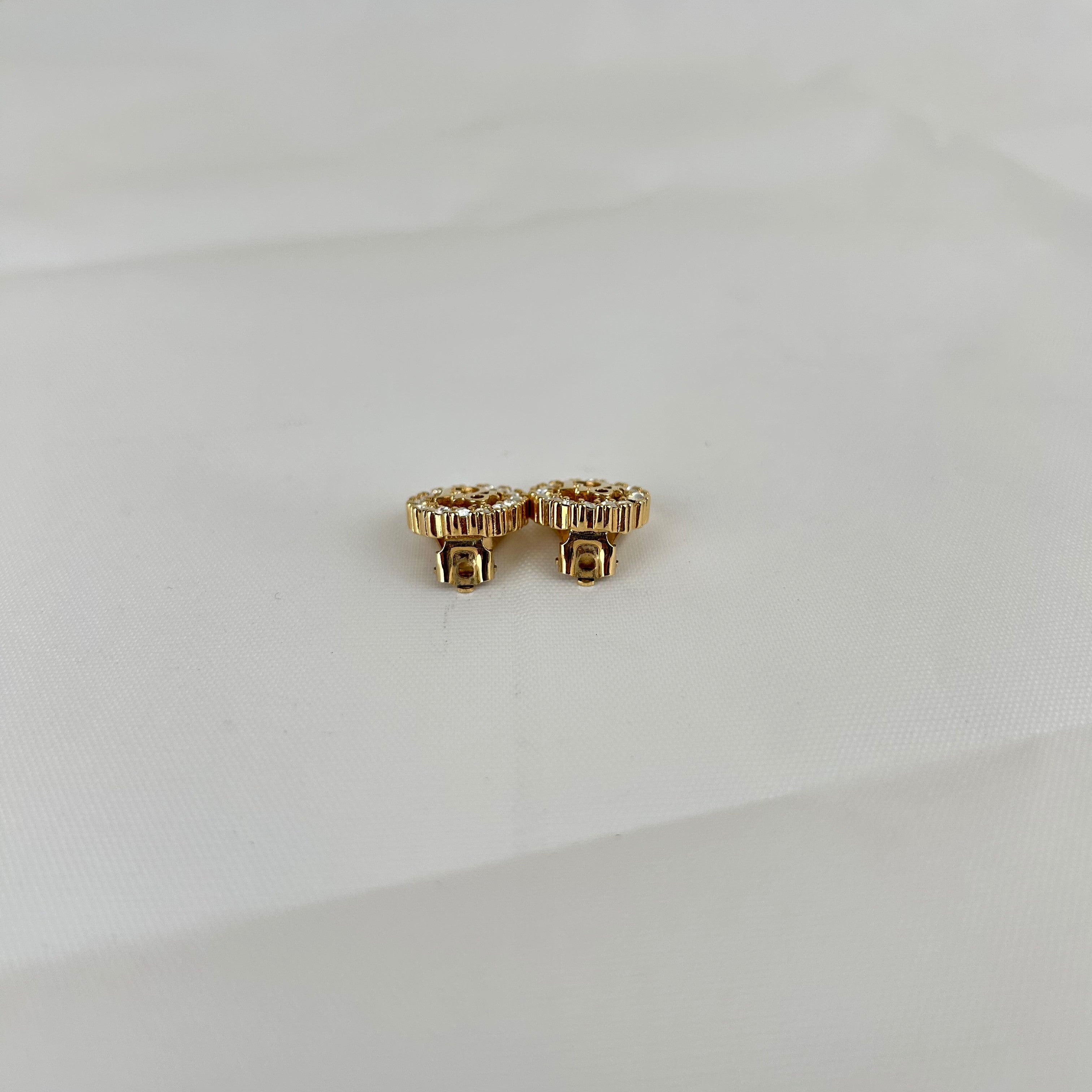 クリスチャン・ディオール Oval Rhinestone ゴールド カラー Logo イヤリング ヴィンテージ Jewelry