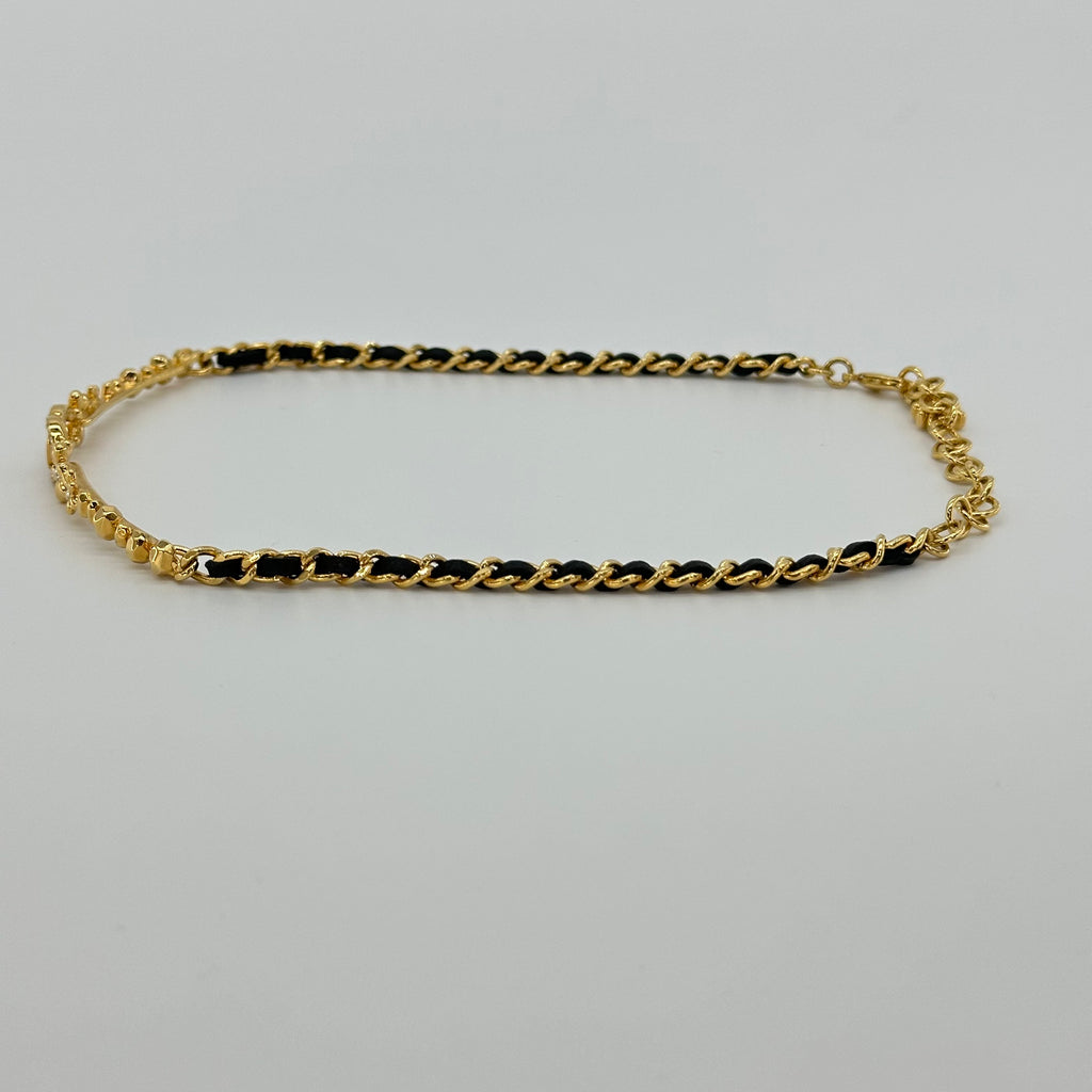 Chanel Leather Chain Choker with Double CC Rhinestone Logo Necklace
