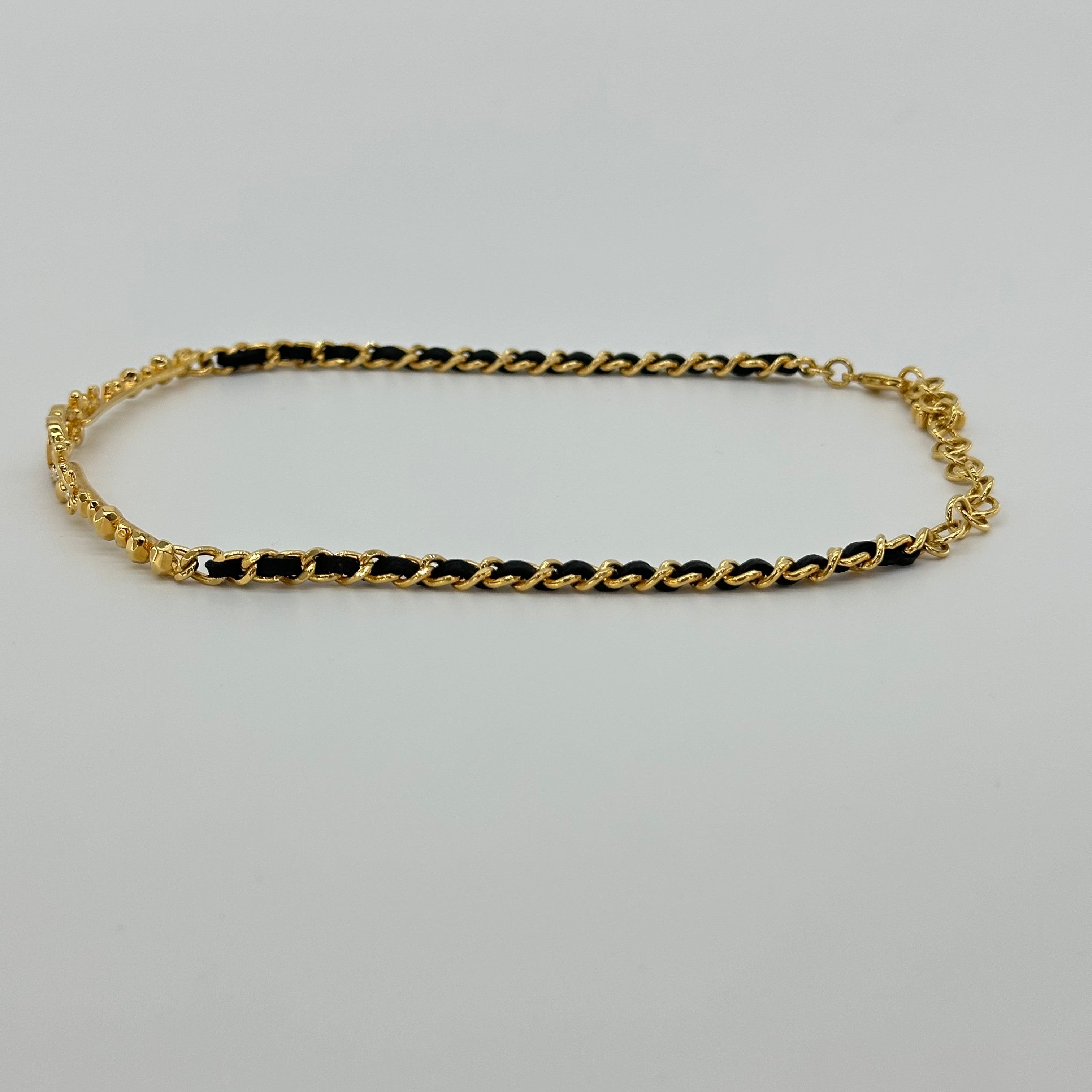 Chanel Leather Chain Choker with Double CC Rhinestone Logo Necklace