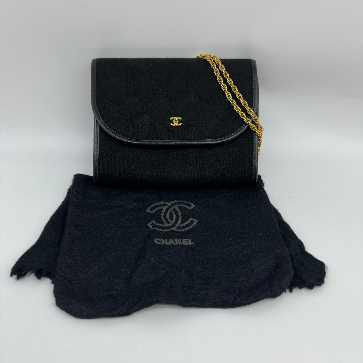 Chanel Coco Mark Black Fabric Chain Shoulder Bag