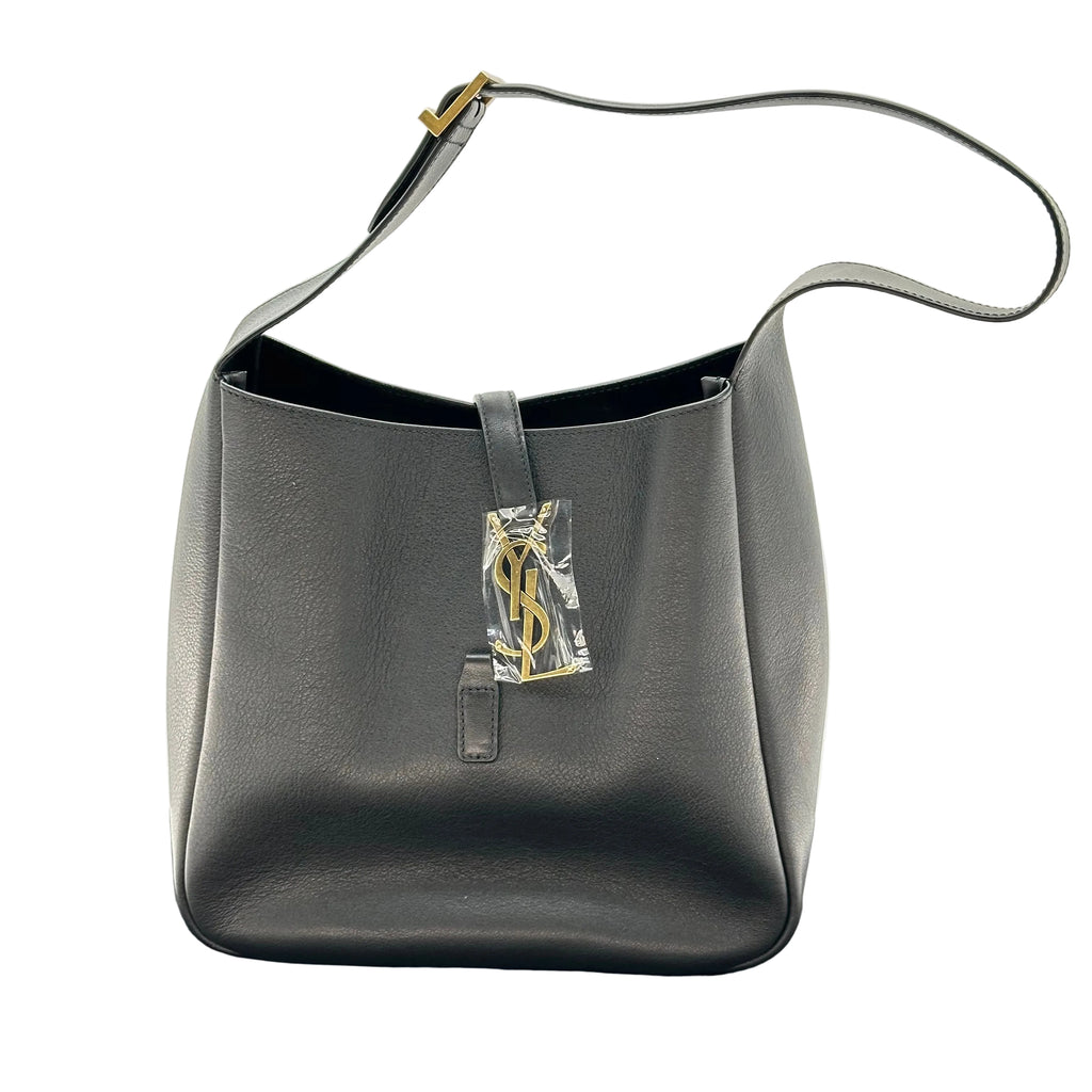 Saint Laurent Le5A7 Black Leather Bucket Hobo Shoulder Tote Bag Small