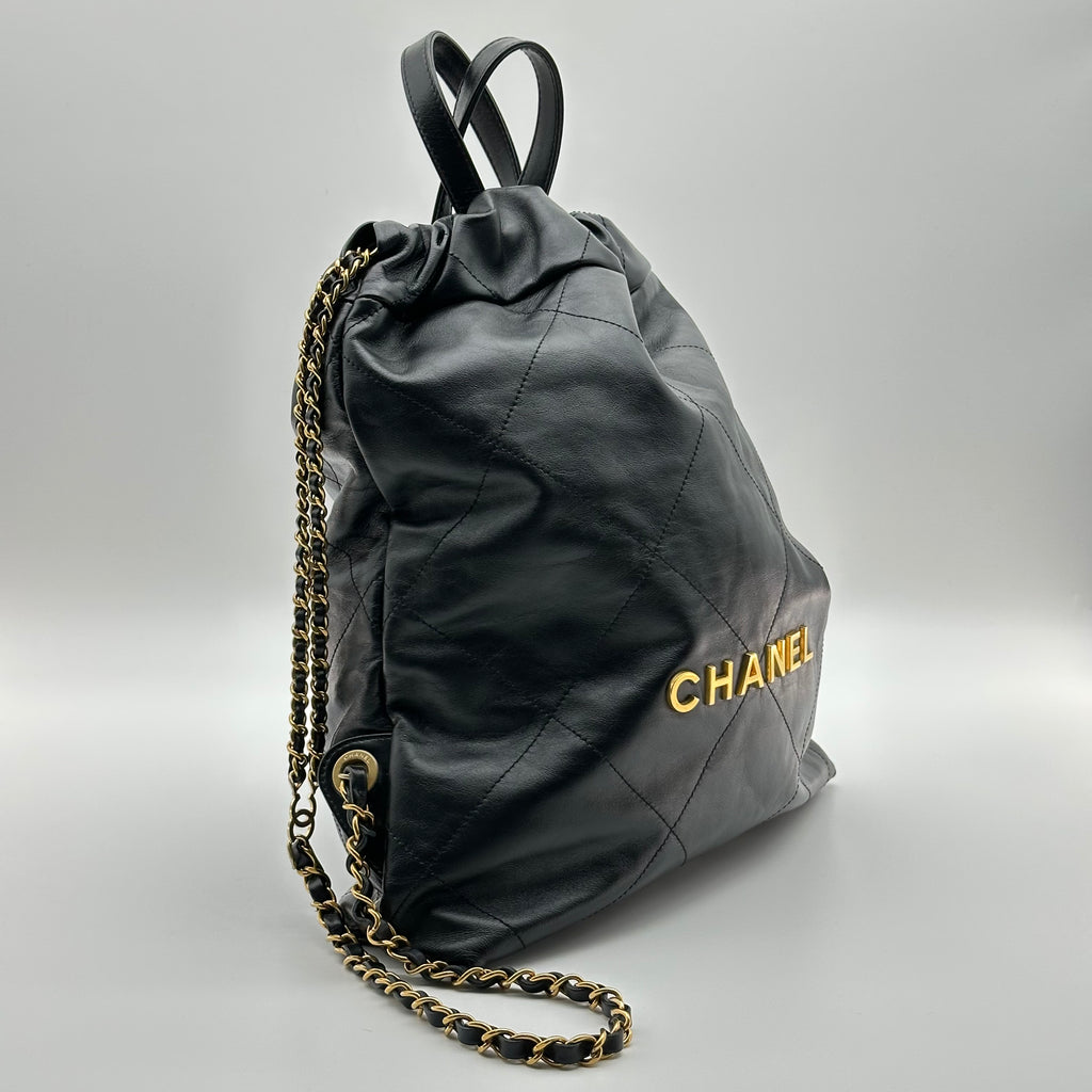 CHANEL 22 Backpack Black Calfskin Gold Hardware small