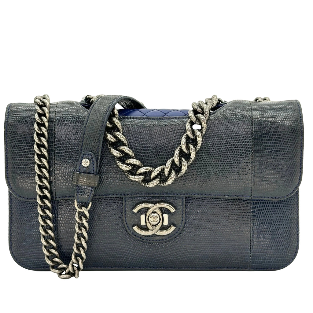 Chanel Blue Lizard Medium Perfect Edge Double Flap Bag production 17 Series