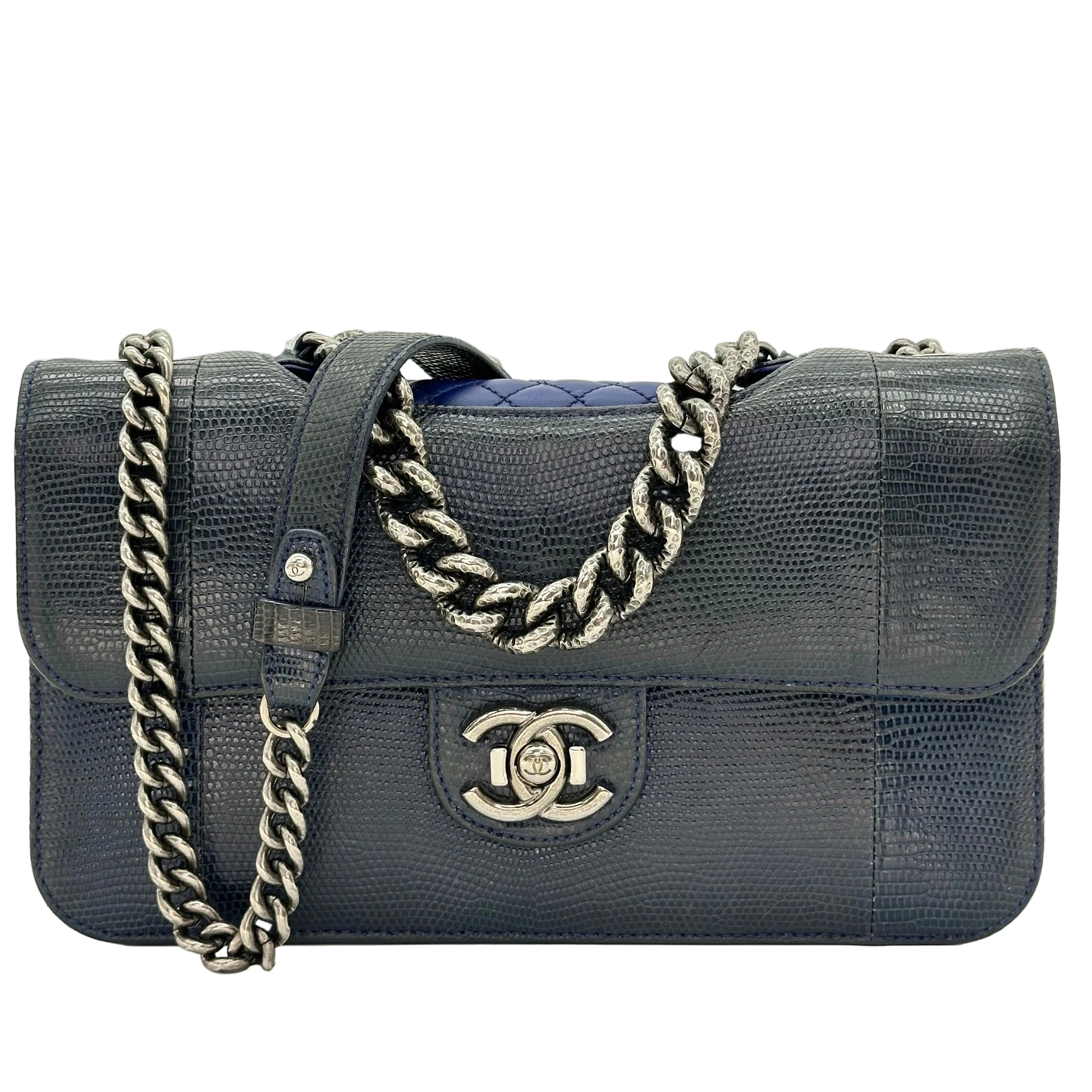 Chanel Blue Lizard Medium Perfect Edge Double Flap Bag production 17 Series