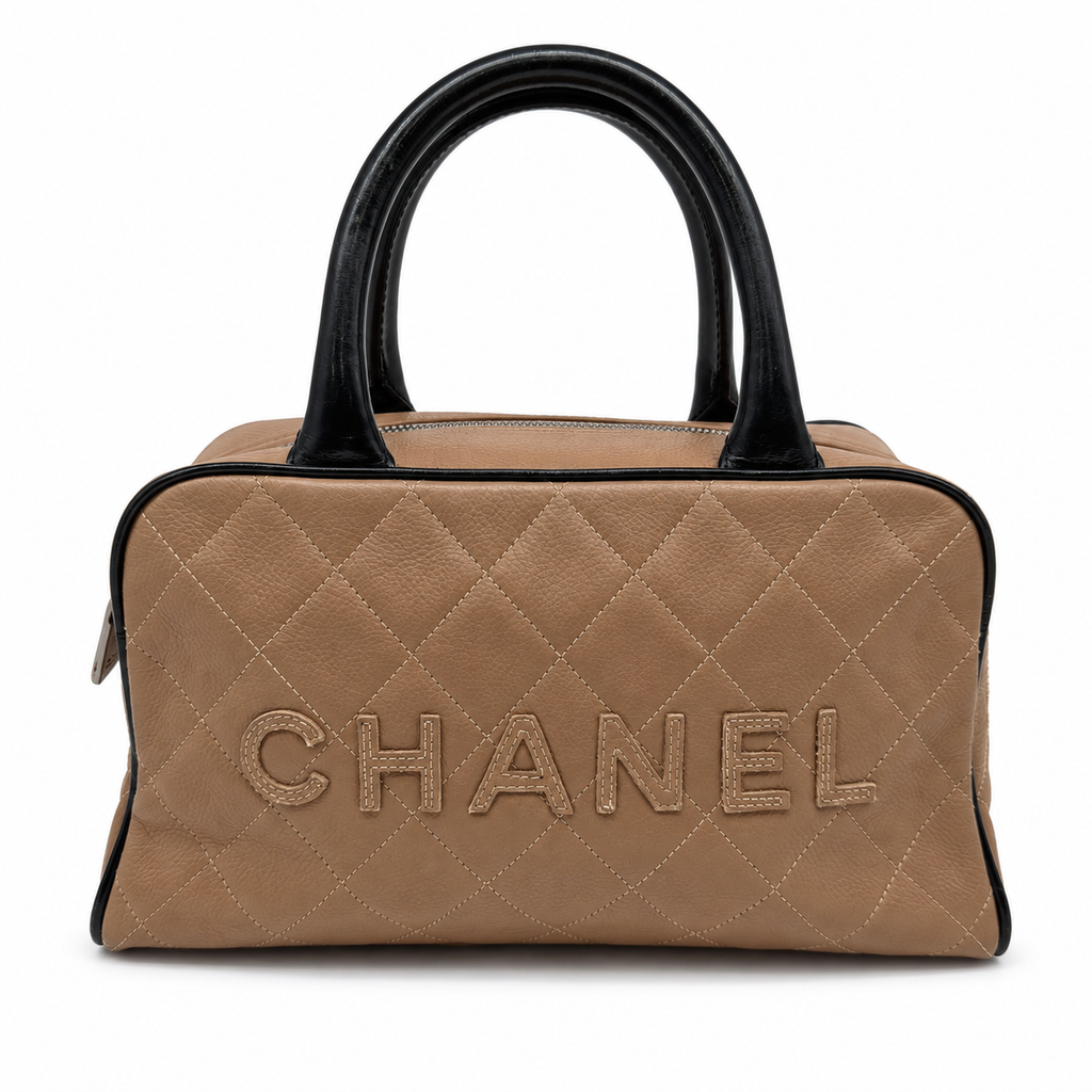 Chanel Quilted Caviar Leather Logo Embossed Brown Boston Bag