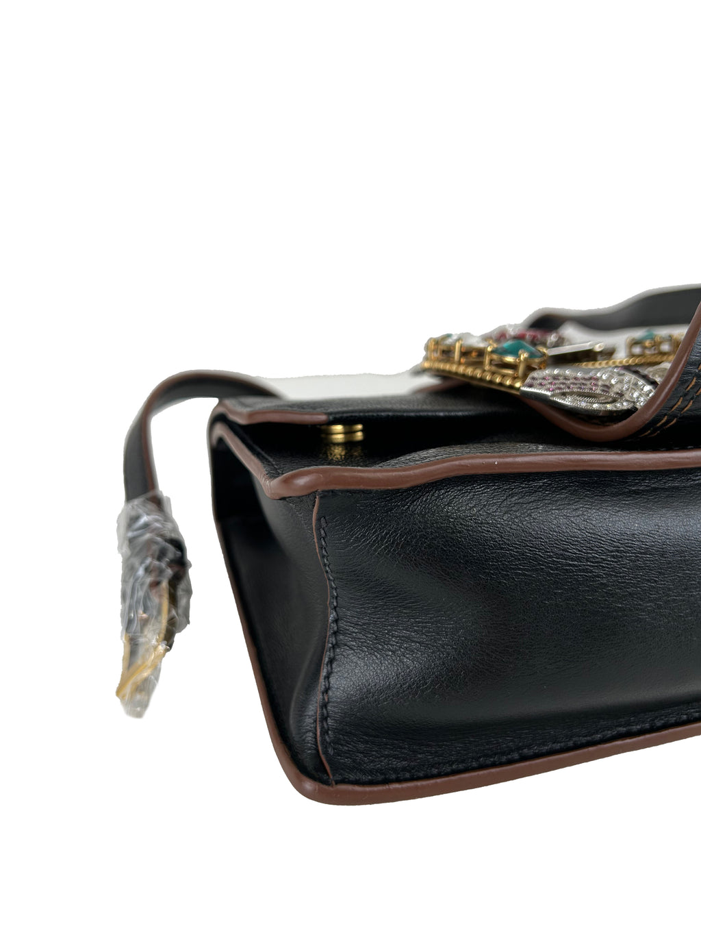 MIUMIU Sac à bandoulière à rabat en cuir Madras noir orné de cristaux et boucle