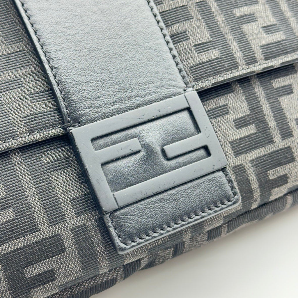 fendi zucca mamma baguette canvas leather 2 way shoulder bag black