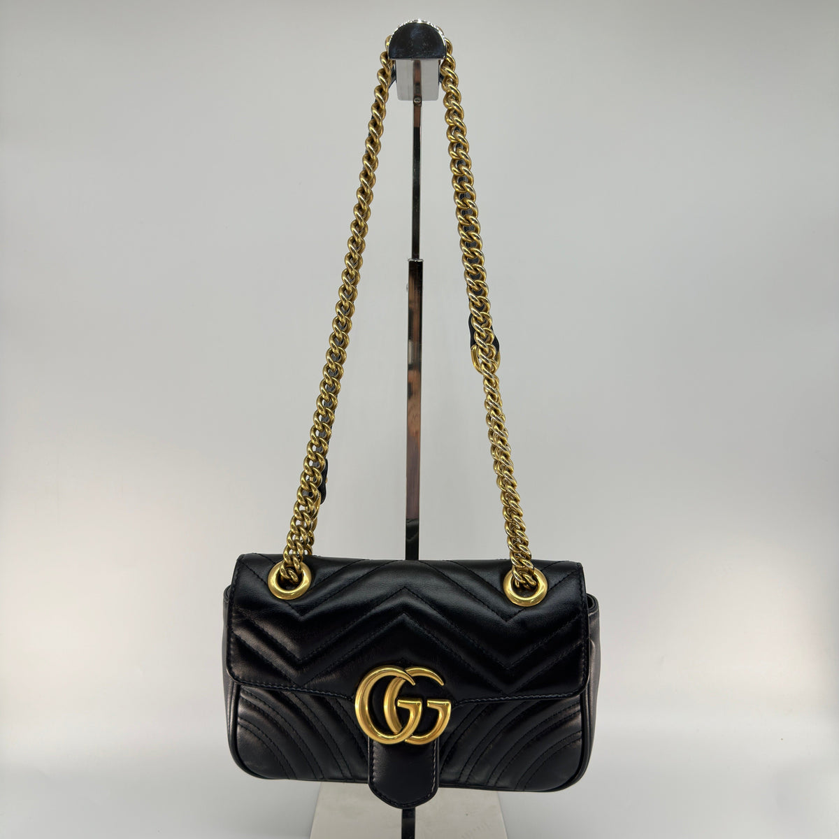 Gucci Matelassé Leather GG Marmont Black Chain Shoulder Bag