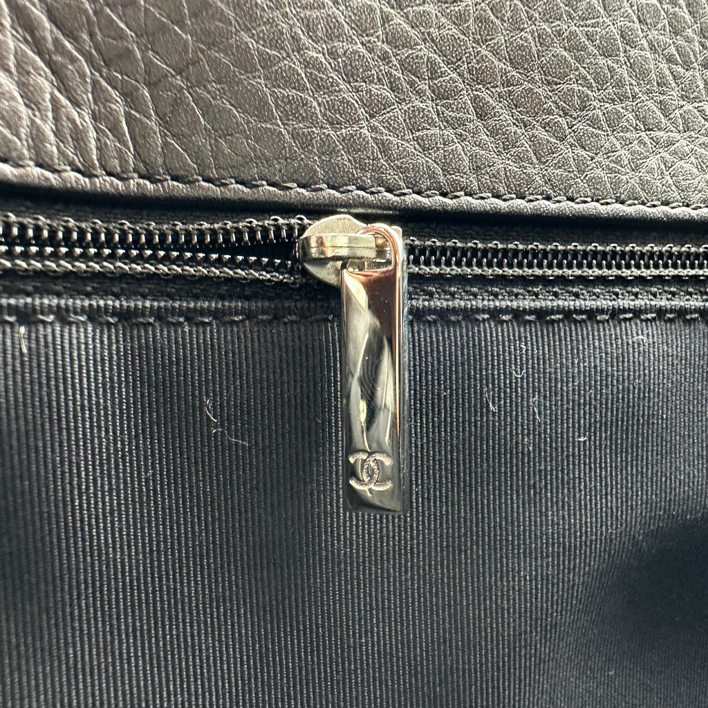 Chanel Executive Leather Black Silver Tote Shoulder Bag
