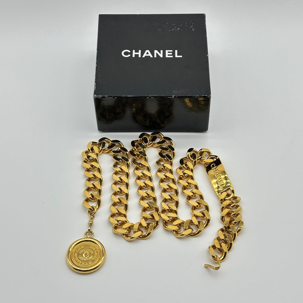 CHANEL Vintage CHANEL Coin Charm Chain Belt Gold 86cm