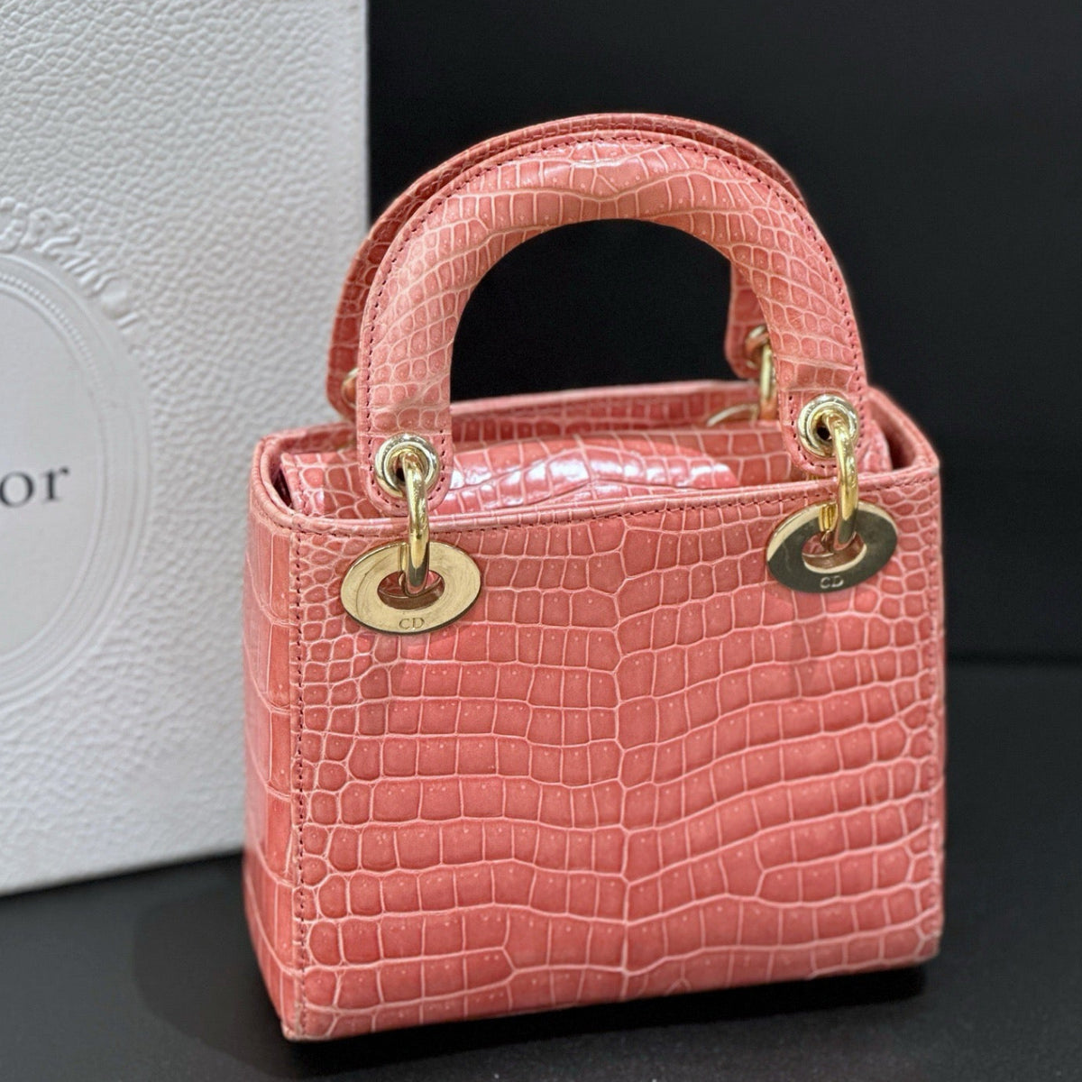 Dior Lady Dior Mini Pink Crocodile Leather Handbag
