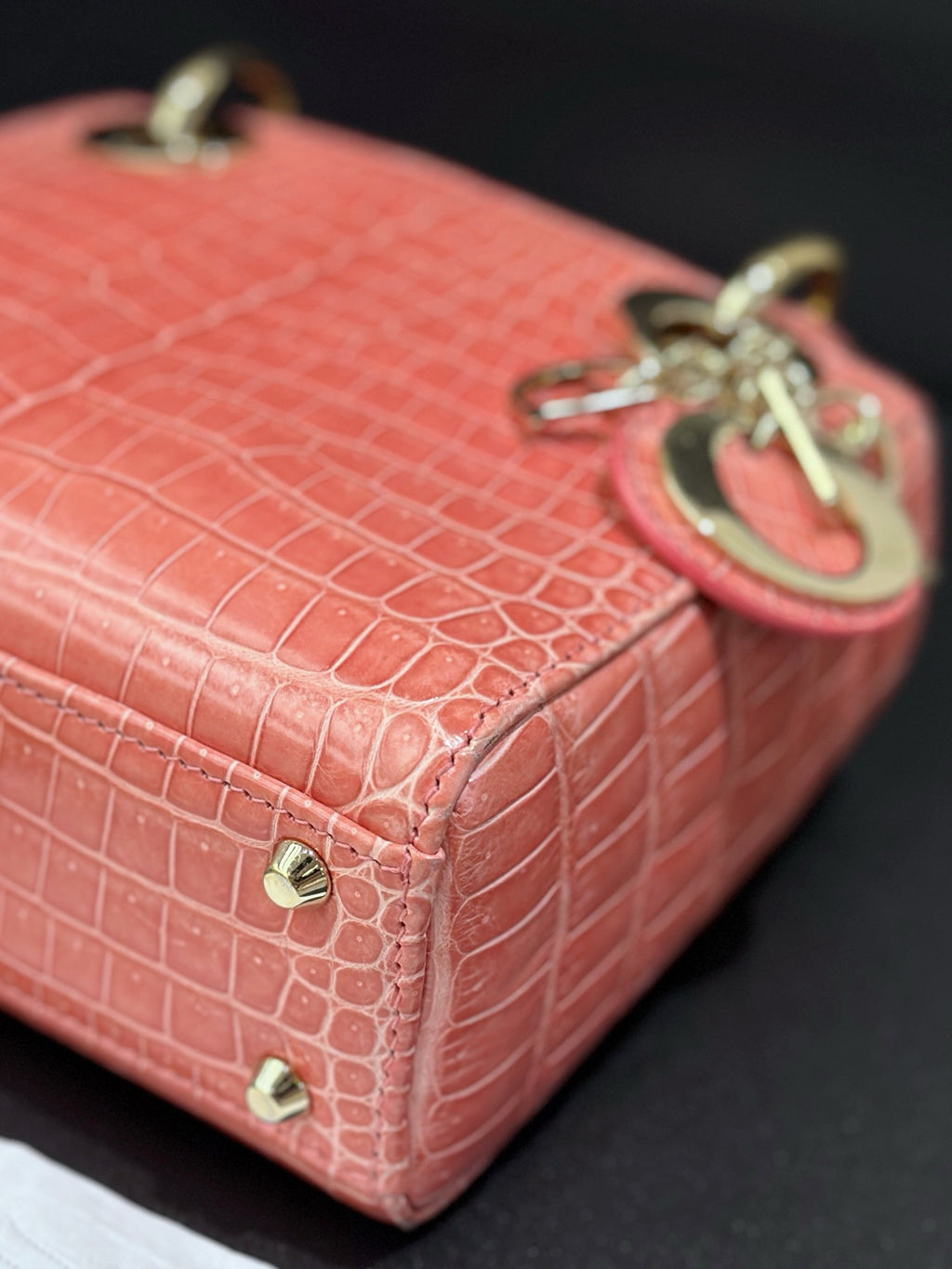 Dior Lady Dior Mini Pink Crocodile Leather Handbag