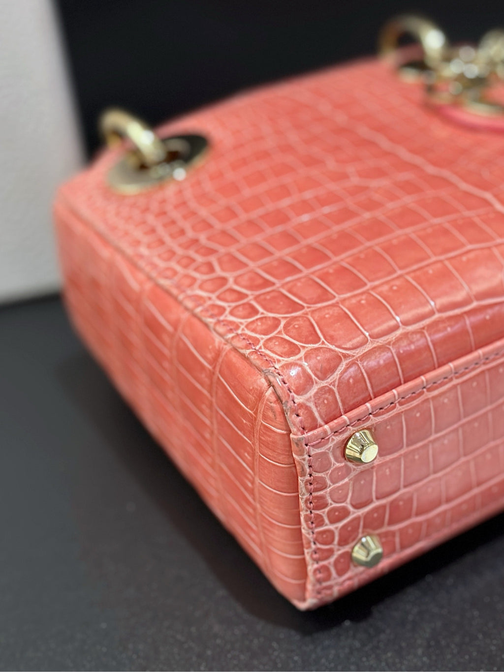 Dior Lady Dior Mini Pink Crocodile Leather Handbag