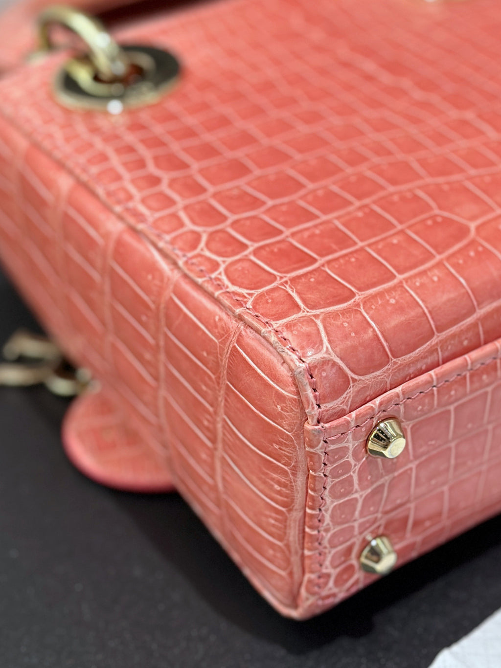 Dior Lady Dior Mini Pink Crocodile Leather Handbag