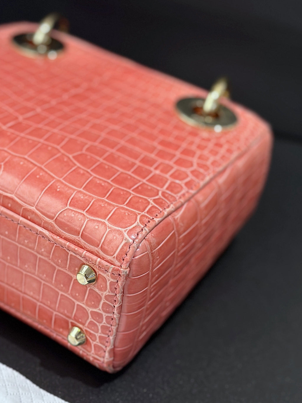 Dior Lady Dior Mini Pink Crocodile Leather Handbag