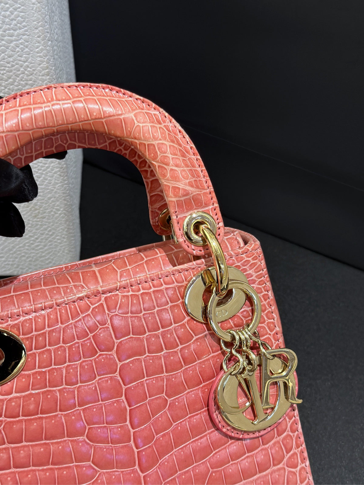 Dior Lady Dior Mini Pink Crocodile Leather Handbag