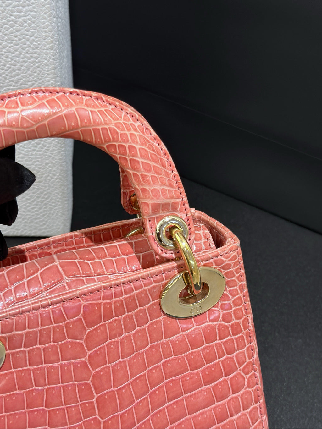 Dior Lady Dior Mini Pink Crocodile Leather Handbag