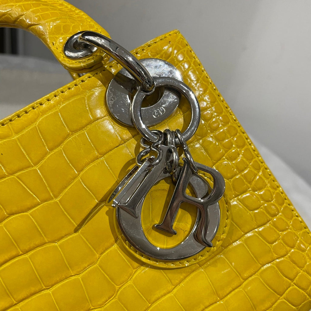 Dior Lady Dior Mini Yellow Crocodile Leather Handbag