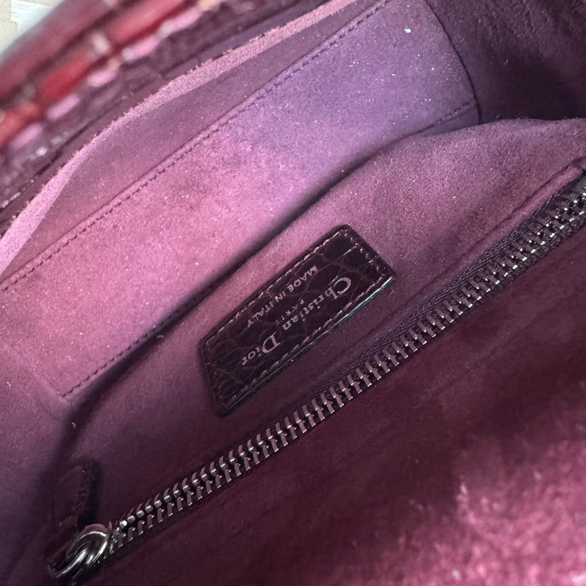 Dior Lady Dior Mini Burgundy Crocodile Crystal Handbag