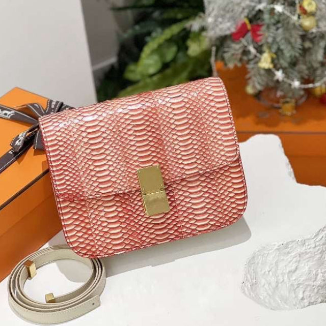 Celine Classic Box Red Ivory Snakeskin Shoulder Bag