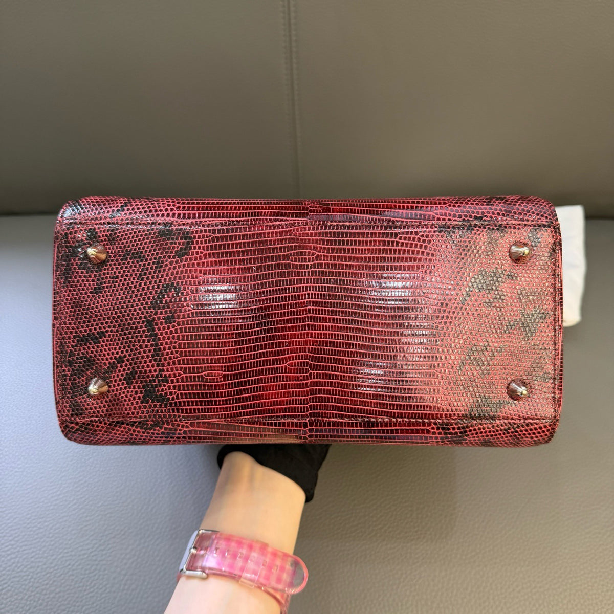 Dior Lady Dior Medium Burgundy Lizard Leather Handbag