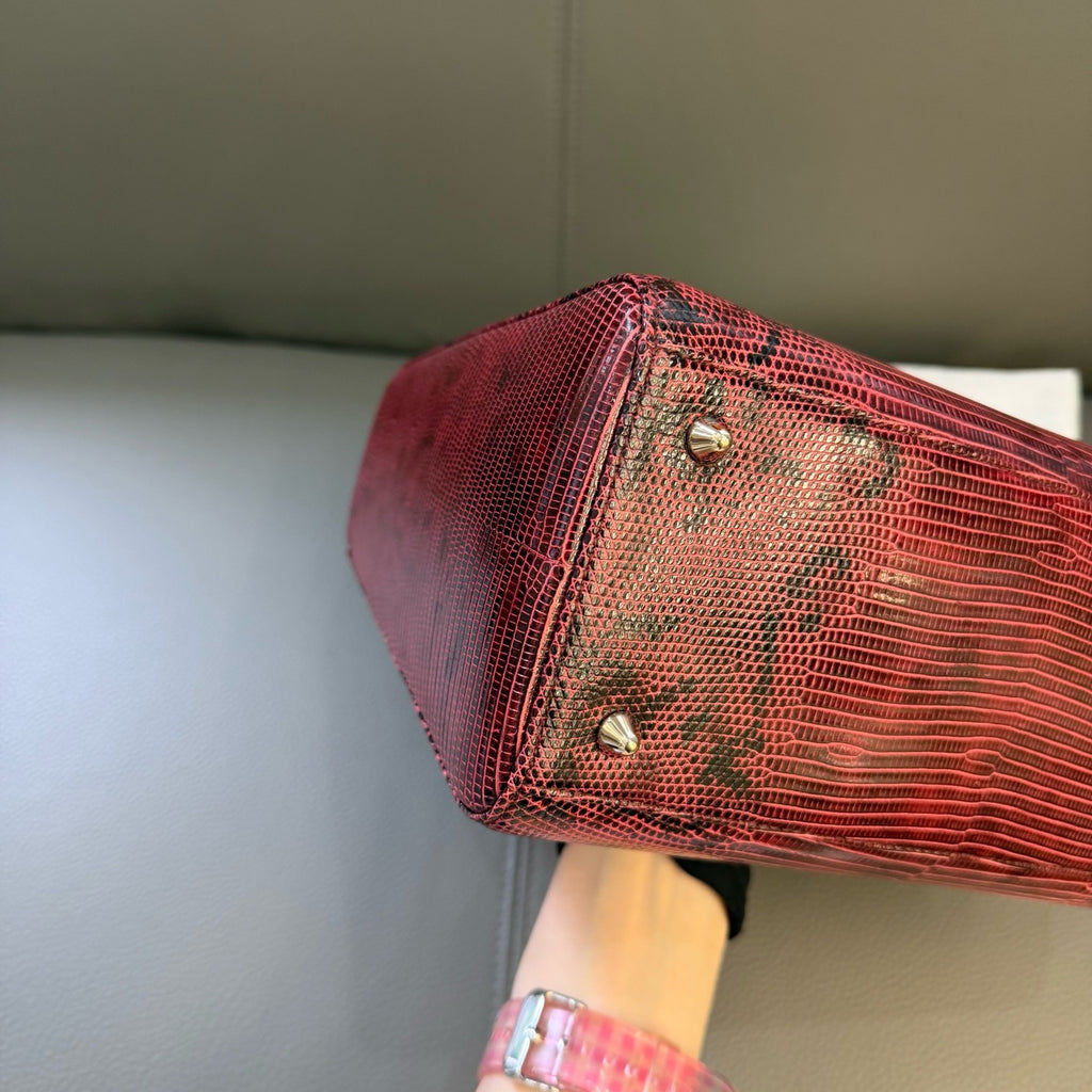 Dior Lady Dior Medium Burgundy Lizard Leather Handbag