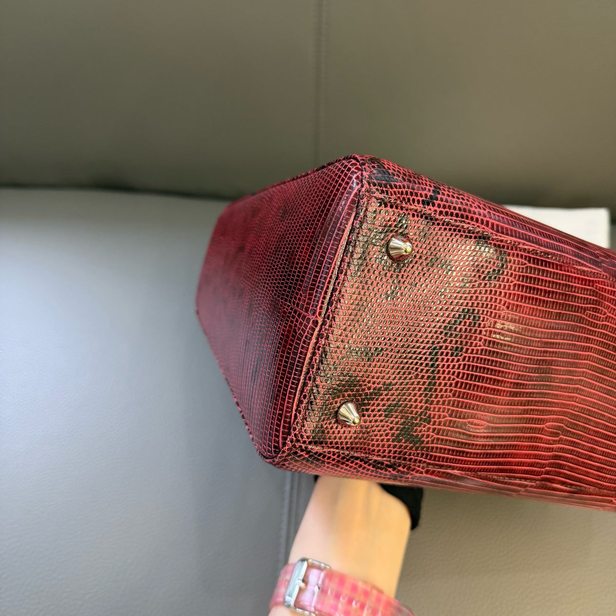 Dior Lady Dior Medium Burgundy Lizard Leather Handbag