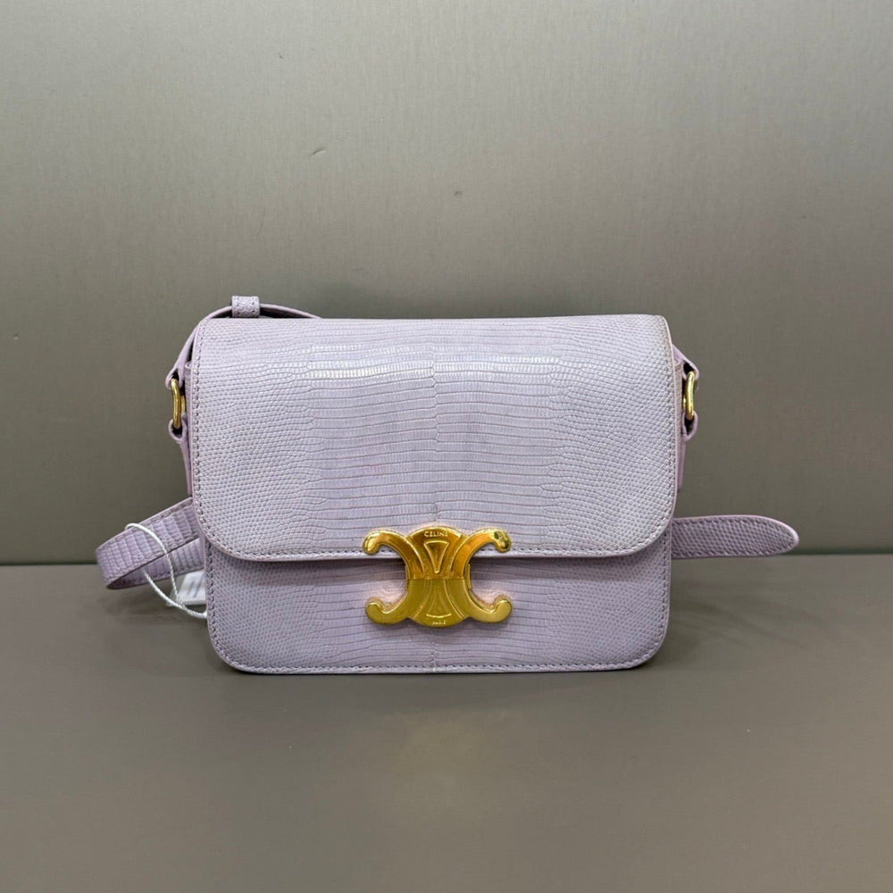 Celine Teen Triomphe Lilac Lizard Leather Shoulder Bag