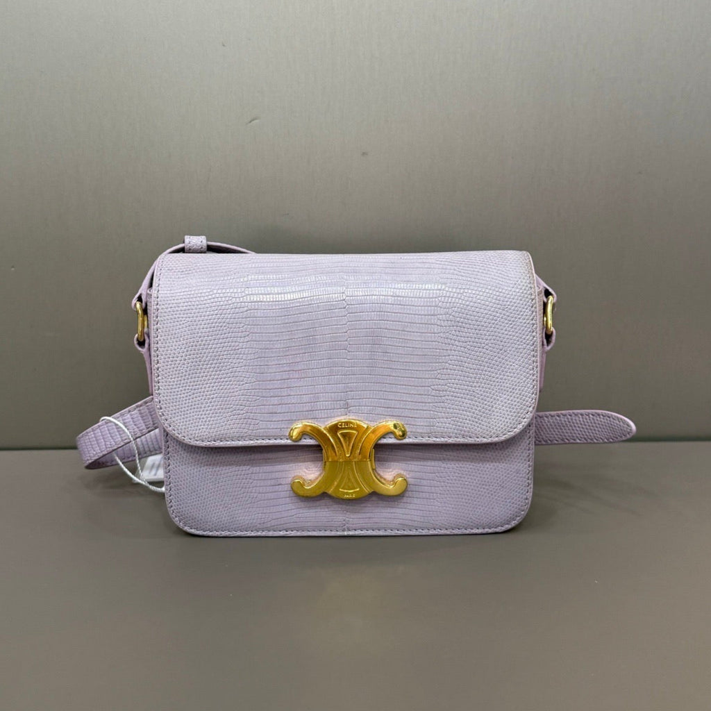 Celine Teen Triomphe Lilac Lizard Leather Shoulder Bag