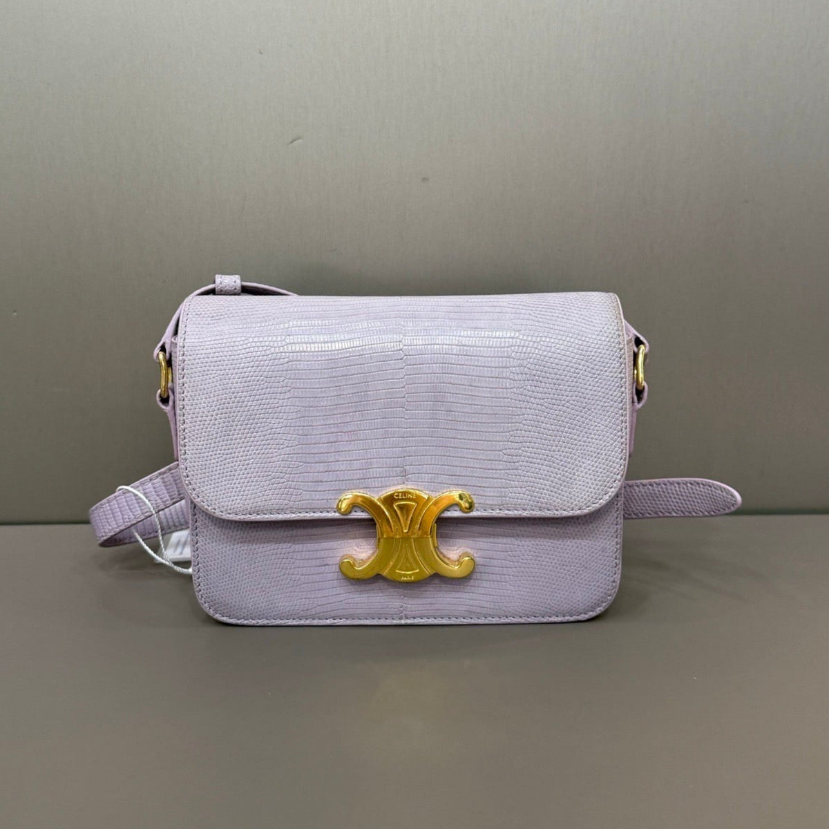 Celine Teen Triomphe Lilac Lizard Leather Shoulder Bag