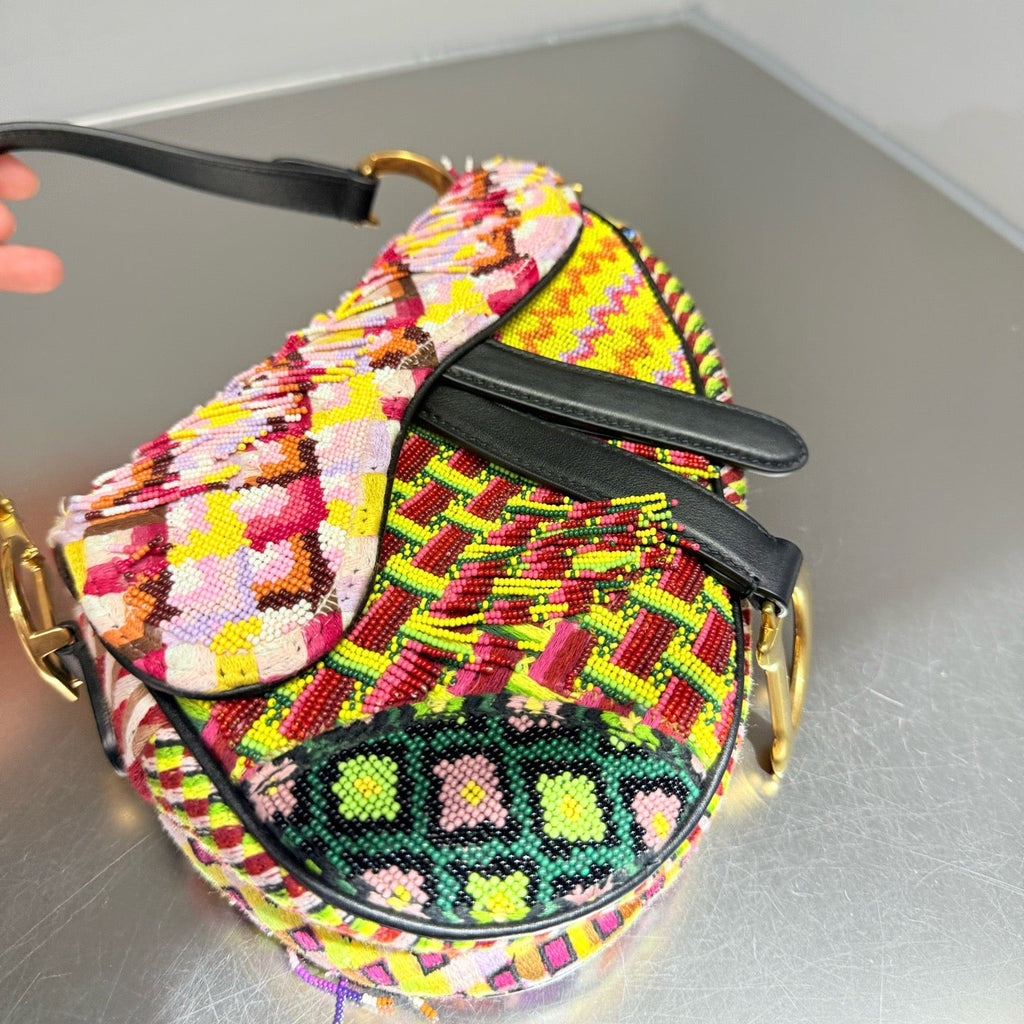 Dior Saddle Multicolor Beaded Fringe Shoulder Bag