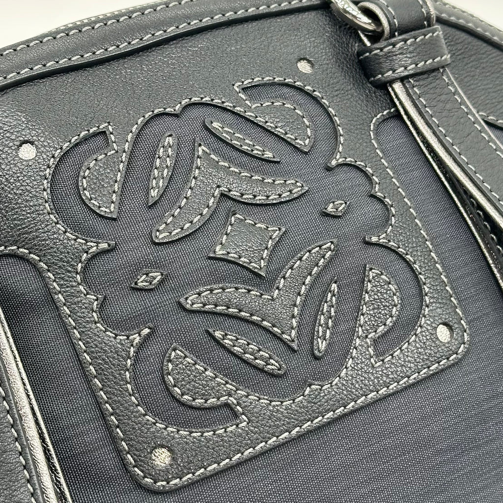 LOEWE Handbag Leather Nylon Black Silver Hardware