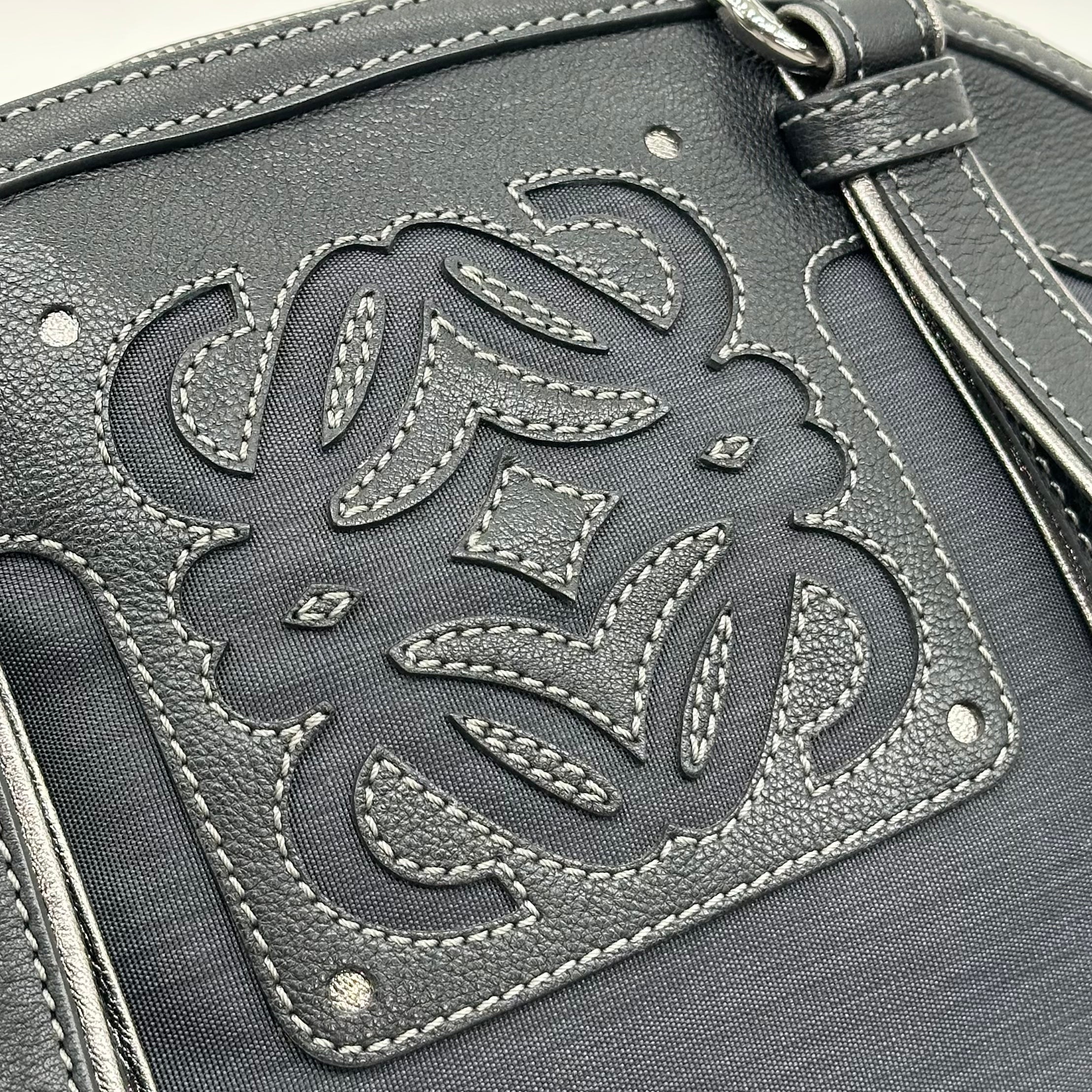 LOEWE Handbag Leather Nylon Black Silver Hardware