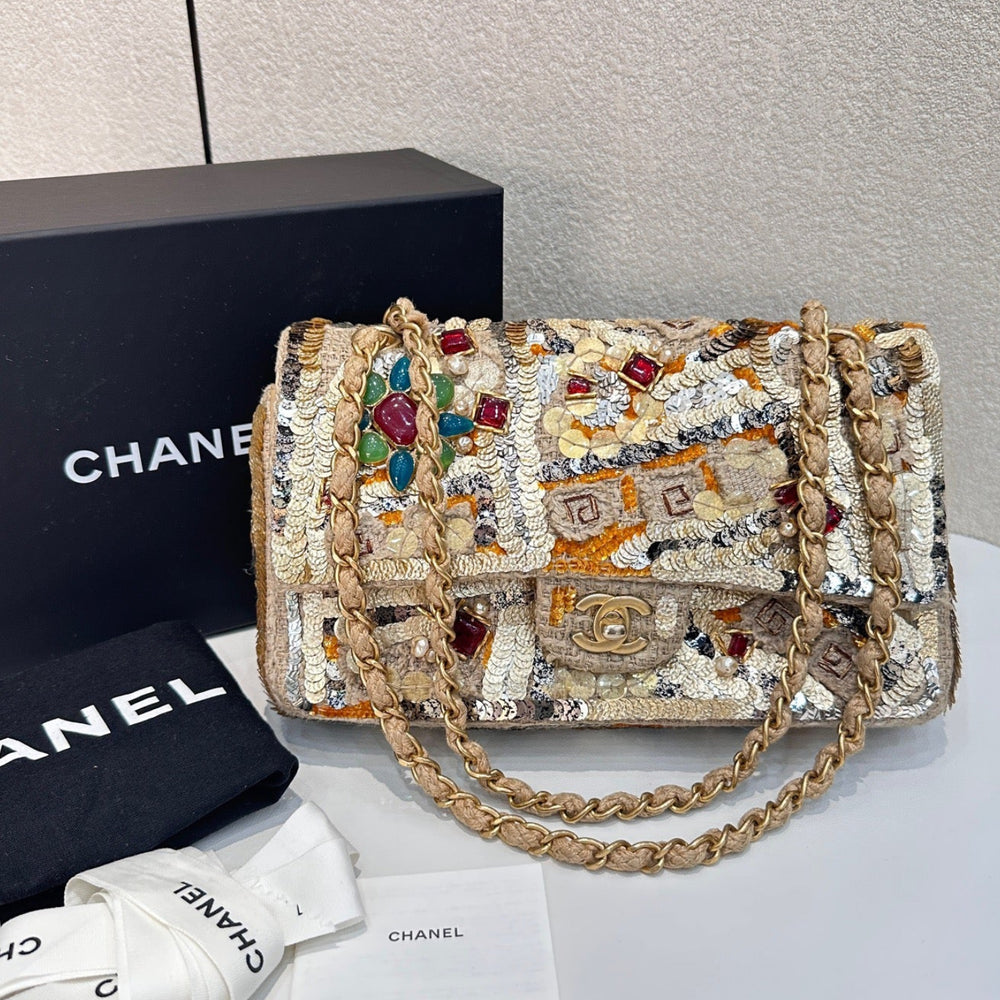 Chanel Embellished Tweed Classic Flap Medium Multicolor Shoulder Bag