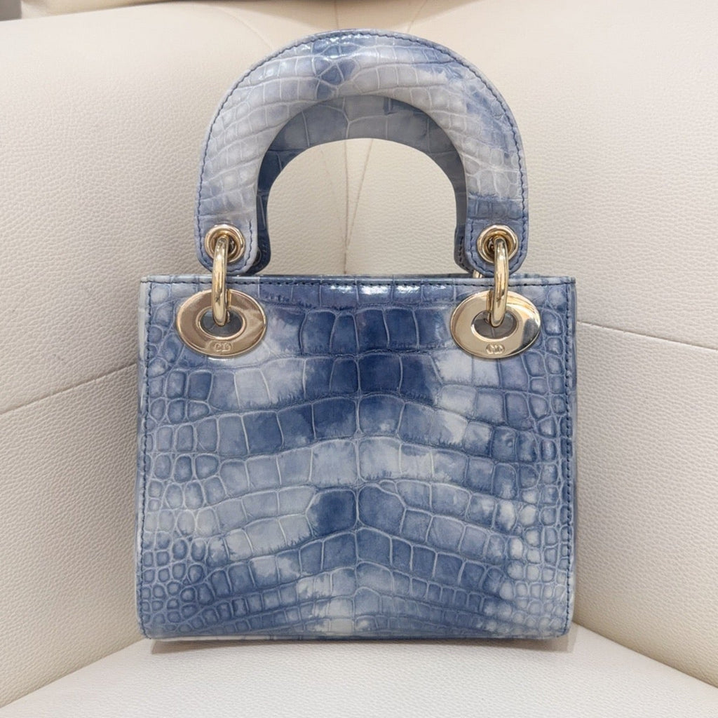 Dior Lady Dior Mini Cloud Blue Crocodile 2-Way Handbag