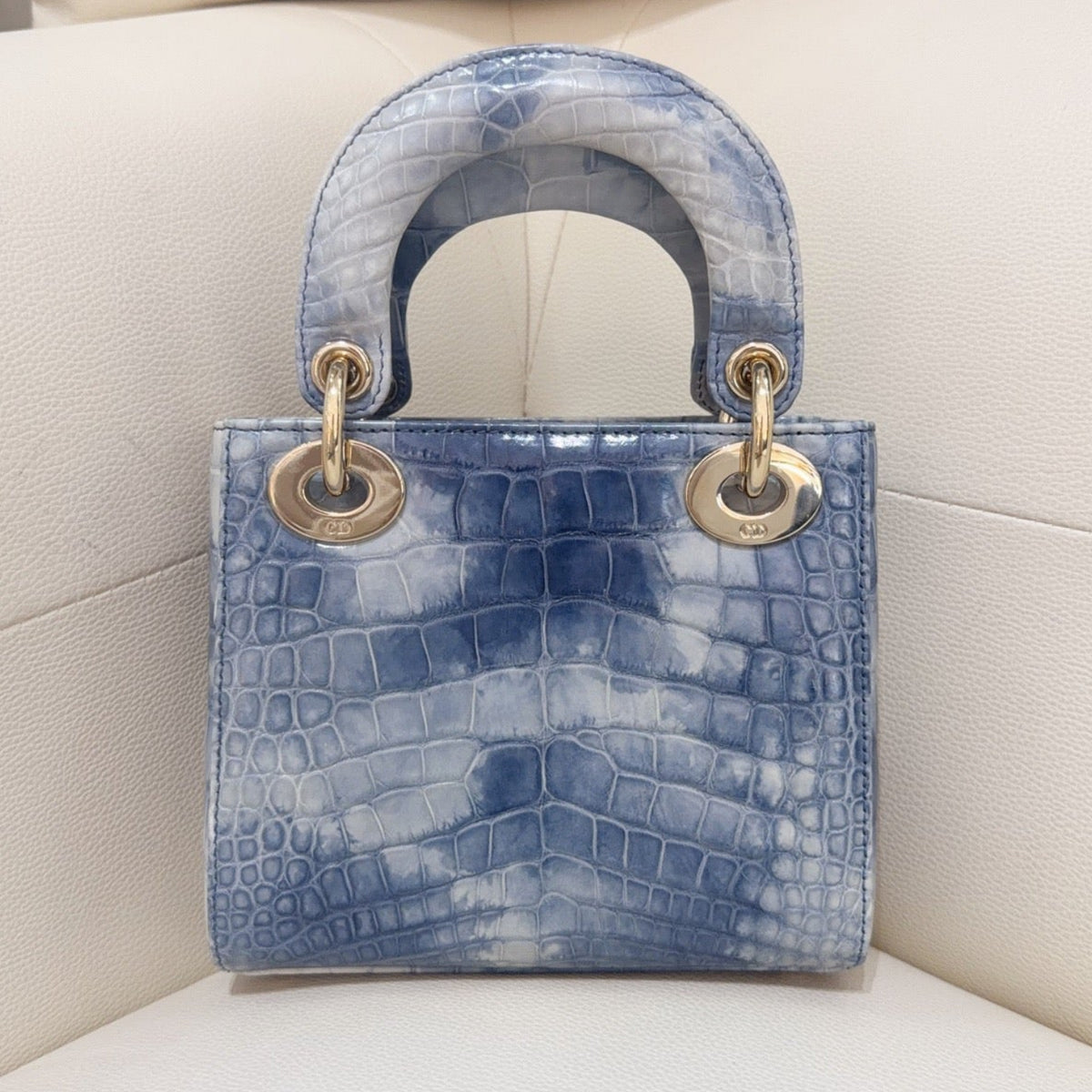 Dior Lady Dior Mini Cloud Blue Crocodile 2-Way Handbag