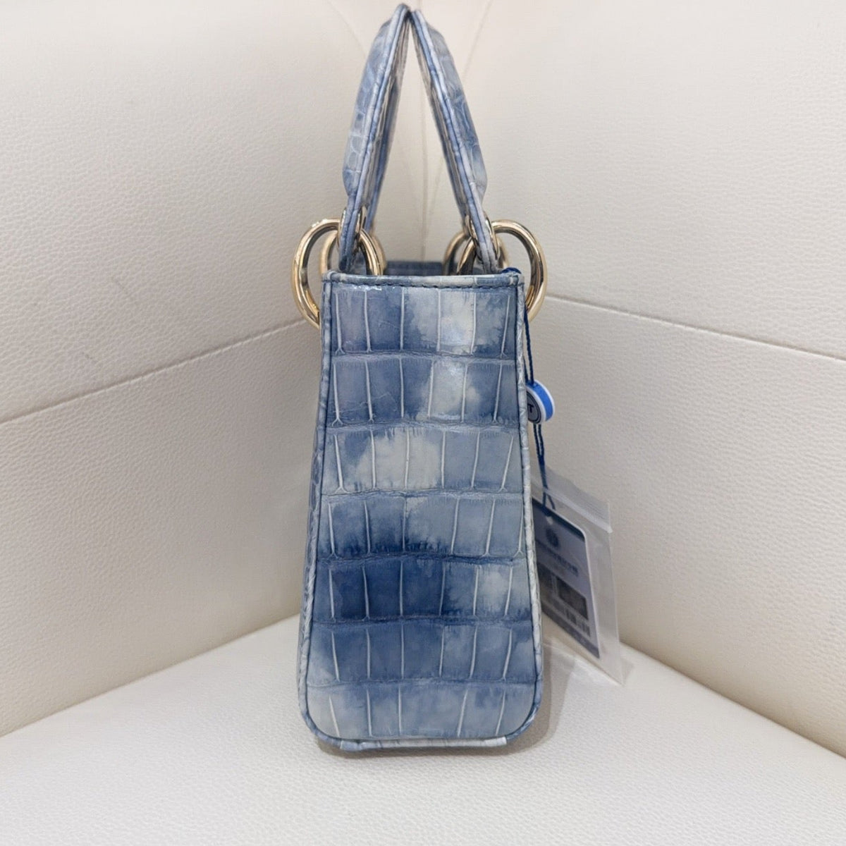 Dior Lady Dior Mini Cloud Blue Crocodile 2-Way Handbag