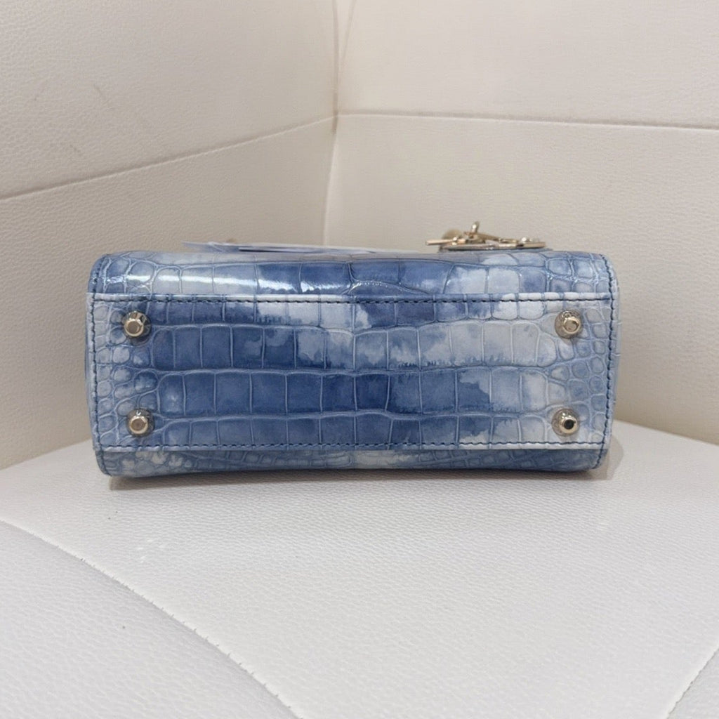 Dior Lady Dior Mini Cloud Blue Crocodile 2-Way Handbag